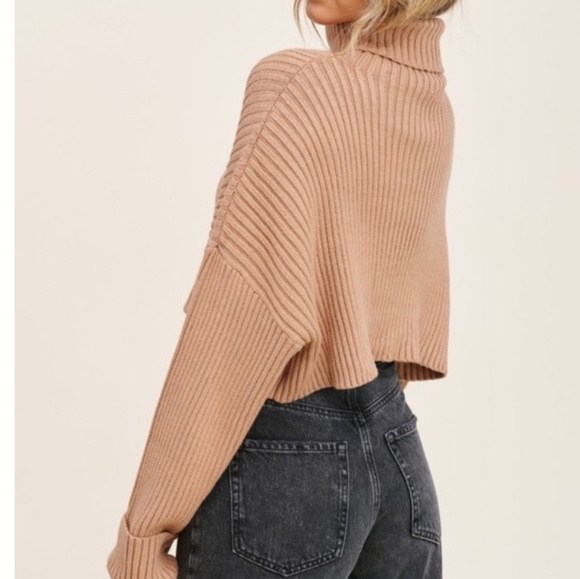 Cozy Cropped Turtleneck Sweater - Taupe - Picture 5 of 8